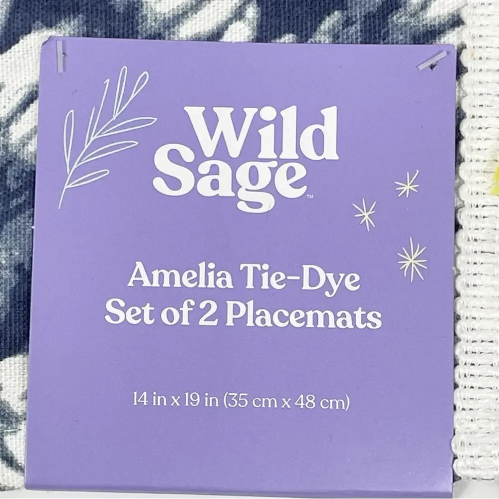 NWT Wild Sage Amelia Indigo Tie Dye Tassel Placemats Set of 4